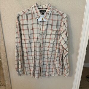 Orvis Cream Plaid, Button-down, Long Sleeve Shirt. Size LT.